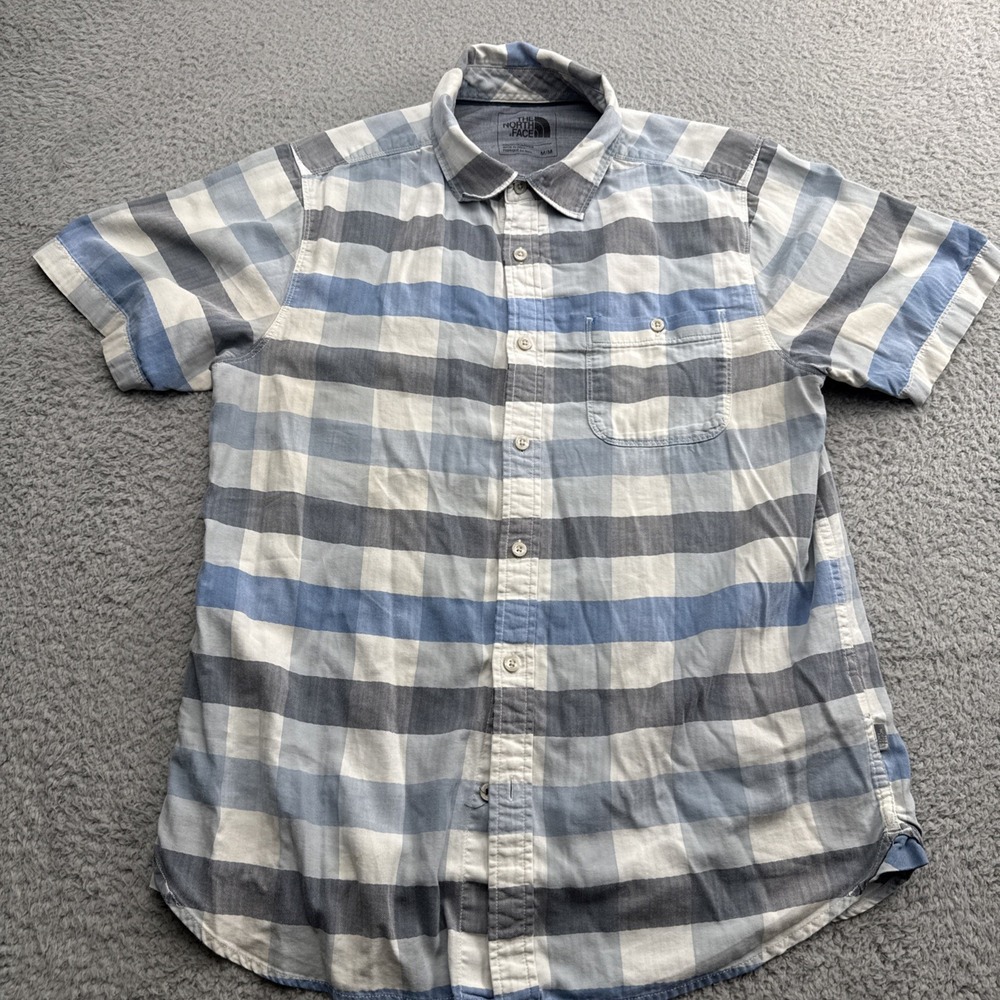 THE NORTH FACE Shirt Mens Medium Blue Check S/S Button Down Cotton Outdoor
